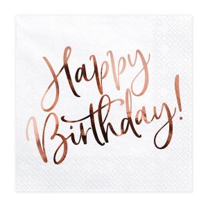Servetter HAPPY BIRTHDAY, vit/guld