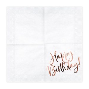 Servetter HAPPY BIRTHDAY, vit/guld