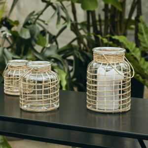 Lykta BAMBOO i glas/bambu, höjd 21cm