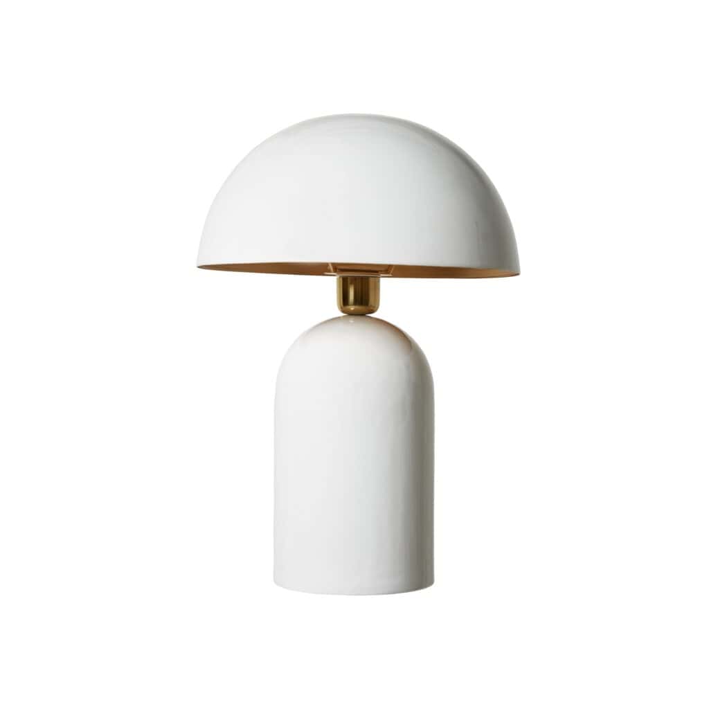 Vit bordslampa ROME från Wikholm Form, med kupolformad skärm och robust järnfot.