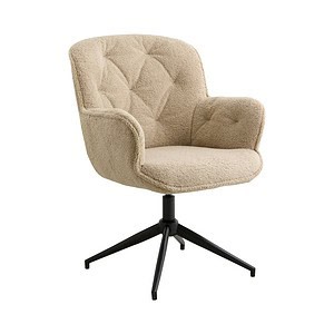 Framsida av LEA kontorsstol i mjuk bouclé med svart metallbas.