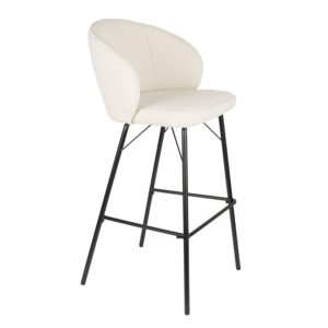 Stilren barstol JOA Vit med mjuk, vit sits i polyester och svarta metallben – perfekt för köksön eller bardisken.