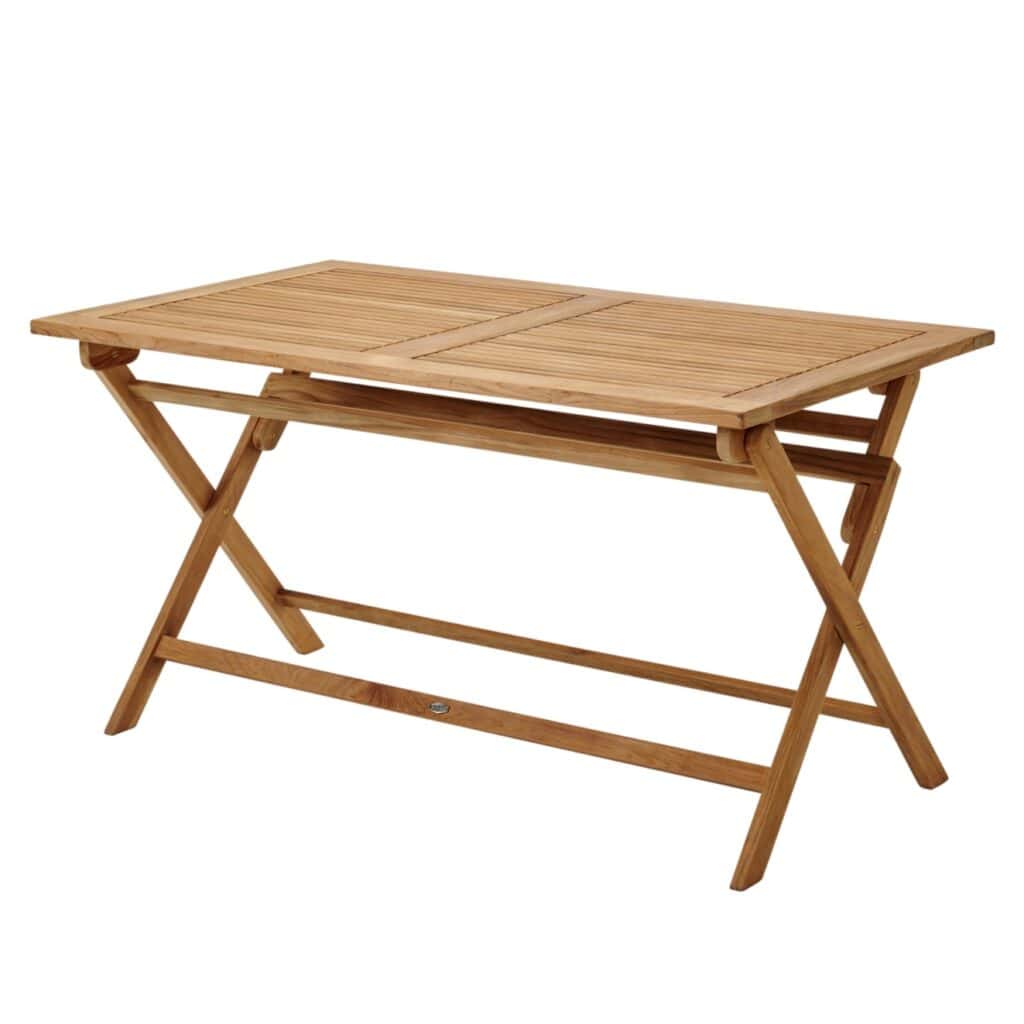 Matbord TURIN 140 cm i teak från Brafab – stilrent och fällbart bord med ribbad bordsskiva, perfekt för uteplatsen eller trädgården.