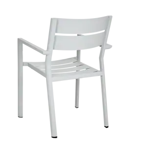 Baksida av DELIA karmstol i ljusgrått aluminium från Brafab.