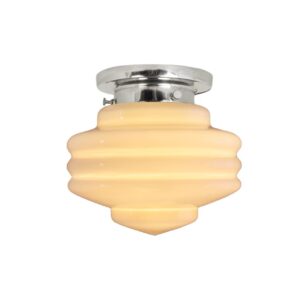Badrumslampa nickel opal beige tänd – Valter från Strömshaga med varm belysning