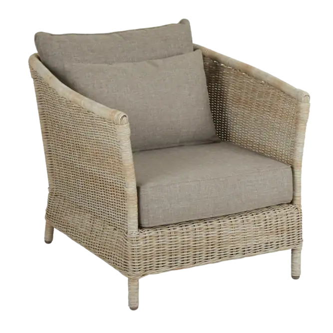 Fåtölj beige Brafab Aster i konstrotting med mjuka dynor i olefintyg
