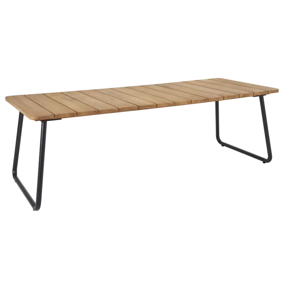Trädgårdsbord NOLLI från Brafab i teak med svartlackerade aluminiumben, mått 225x90 cm.