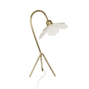 Bordslampa blomformad beige mässing – modell DAISY från Strömshaga med justerbara kronblad och böjd mässingsfot.