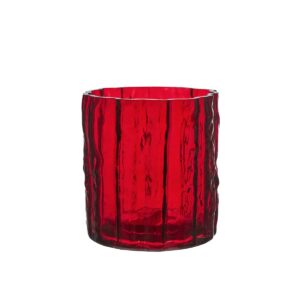 Röd glaslykta i strukturerat glas, Valdir 10×10 cm.