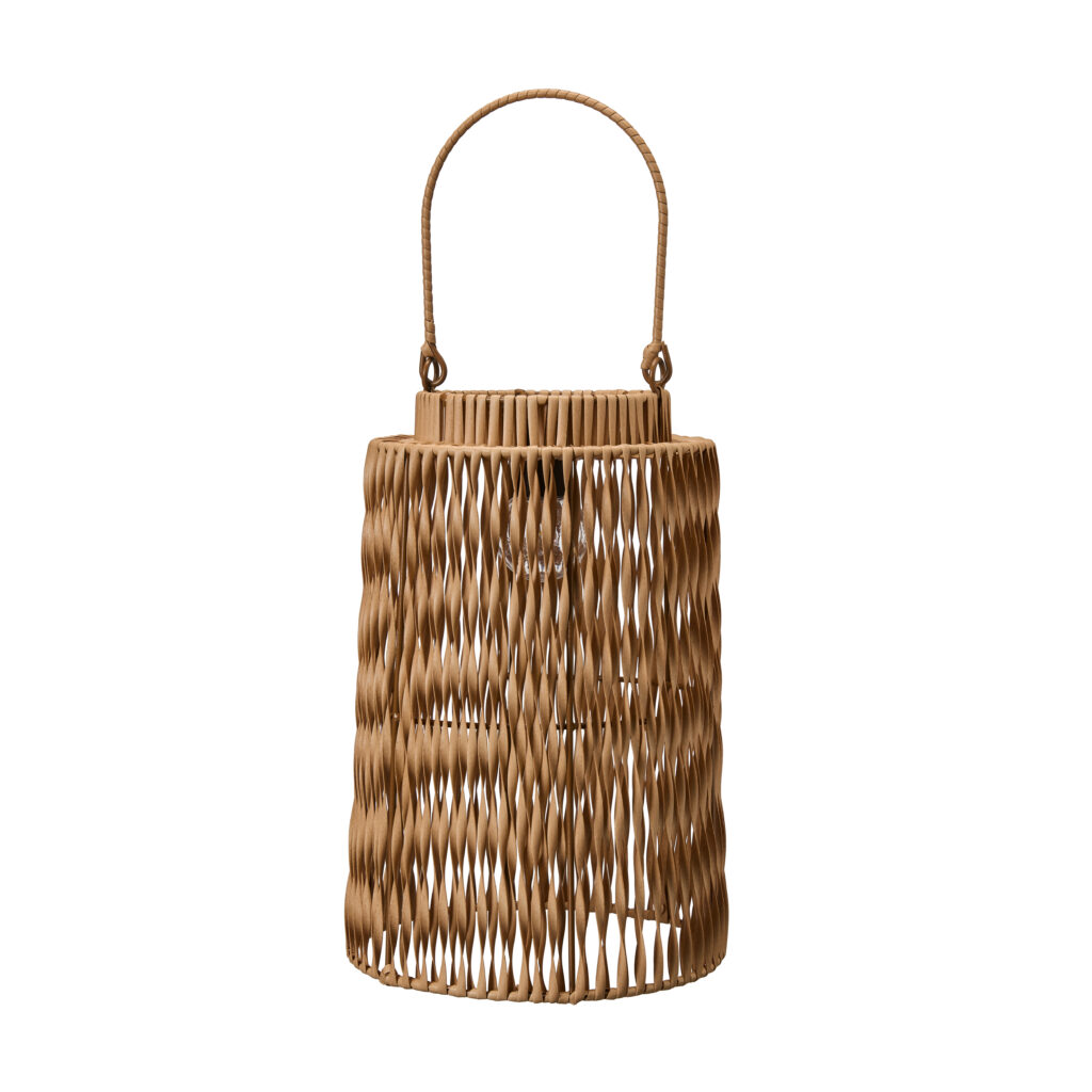 Dagmar solcellslykta i naturfärgad flätad design med handtag