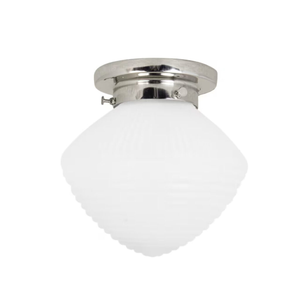 Badrumslampa Alfred i nickel med frostat glas, taklampa Ø24 cm IP44