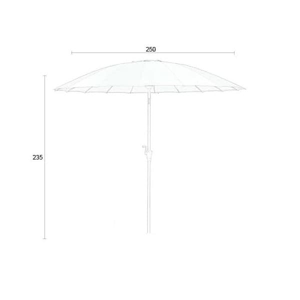 Måttbild parasoll 250 cm beige med diameter 250 cm och höjd 235 cm