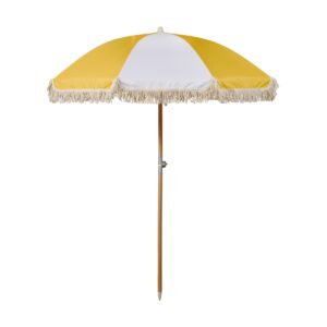 Randigt parasoll VALLETTA vit/gul med fransar, 180 cm