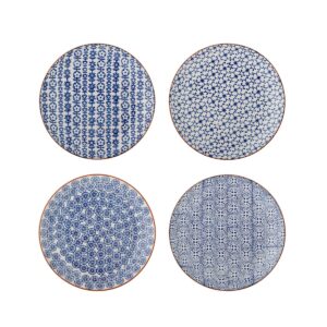 Fyra blåmönstrade assietter i stengods, 4-pack, 20 cm